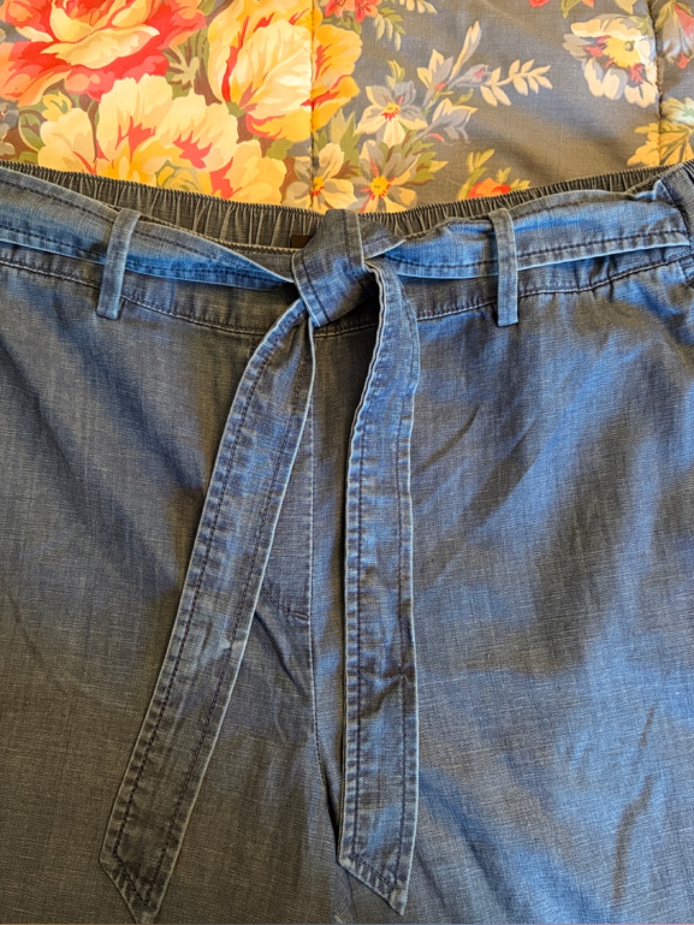 Talbots Denim-Look Elastic Waist Pants in Mid Blue